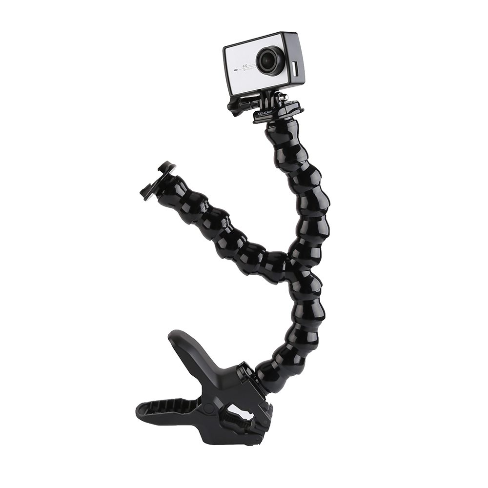 Dual Heads Gooseneck flex mount with JAw clamp for action camera GoPro Hero 7